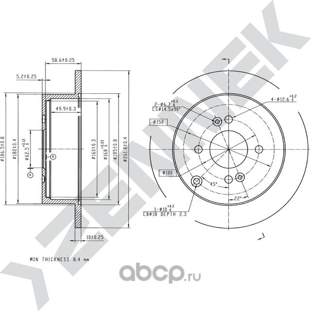 Диск тормозной задний HYUNDAI ACCENT 06-11 I20 12-14 (Zennek). Артикул DBD0266