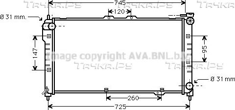 Радиатор охлаждения двигателя AVA. Артикул MZ2101