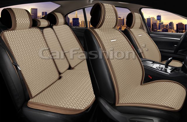 Накидки универсальные CarFashion 2D Breeze Plus для авто, цвет Бежевый/Коричневый/Бежевый. Артикул 27362