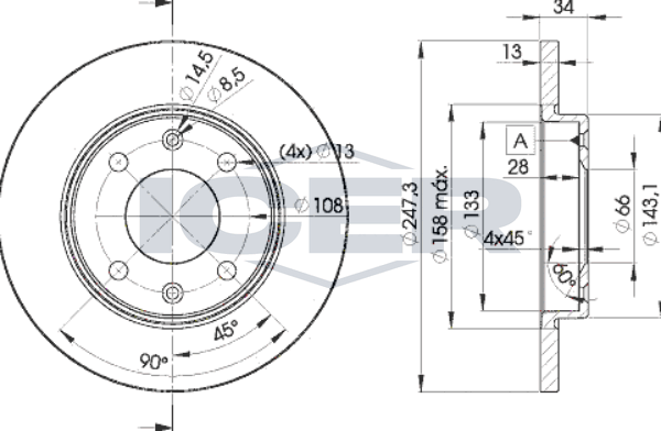 Тормозной диск Icer передний для Peugeot 306 1997-2000. Артикул 78BD4298-2