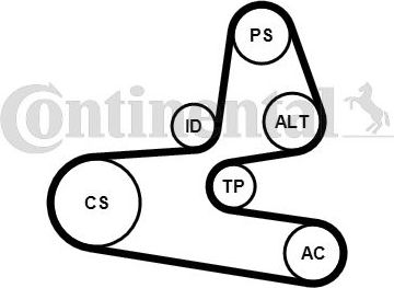 Приводной ремень поликлиновой с роликами (комплект) ContiTech для Peugeot Partner Origin 2008-2015. Артикул 6PK1564K1