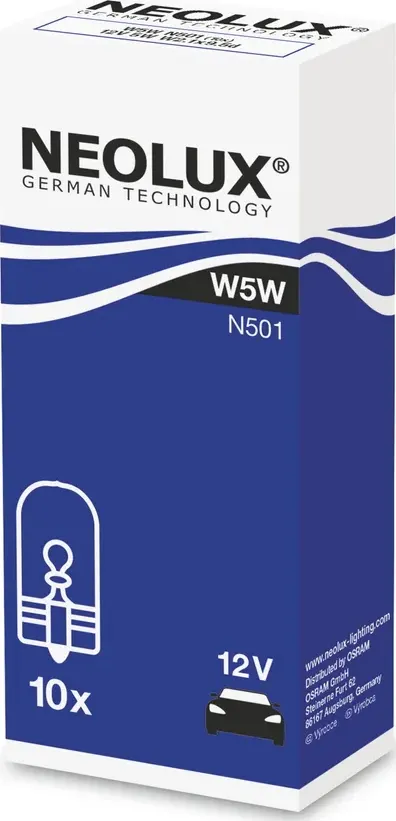 Лампа 12V W5W 5W W2,1x9,5d NEOLUX Standart 1 шт. картон N501. Артикул N501