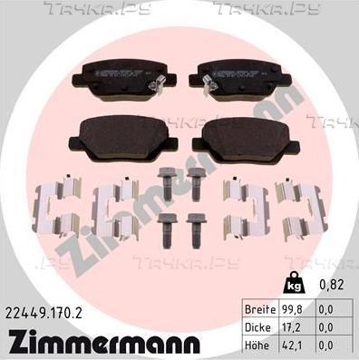 Тормозные колодки Zimmermann задние для Fiat Tipo 356 2015-2026. Артикул 22449.170.2