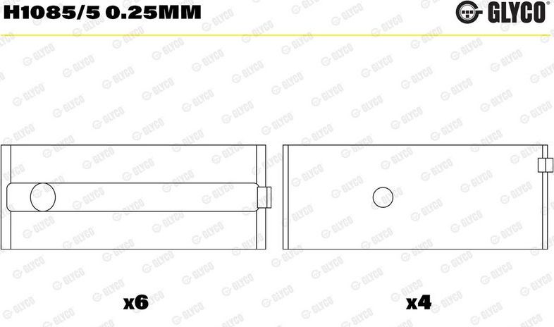 Вкладыши коренные Glyco для Rover 45 2000-2005. Артикул H1085/5 0.25mm