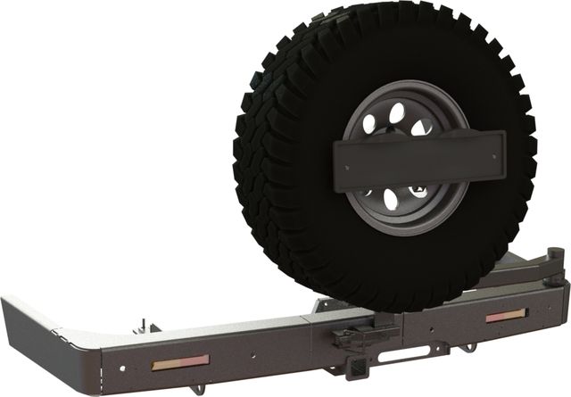 Бампер силовой STC задний для Toyota Land Cruiser Prado 150 2017-2026 с квадратом под фаркоп, кронштейном крепления запасного колеса по центру, кронштейном крепления гос номера и дублирующими фонарями. Артикул STC-TLCP150/17-BR-C1-L1