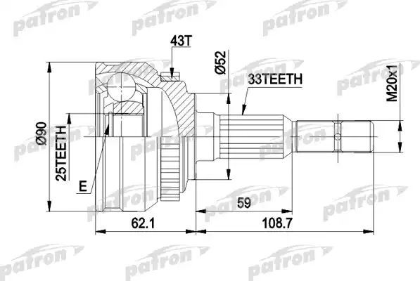 Шрус наружный (граната) Patron для Opel Calibra 1989-1997. Артикул PCV1052