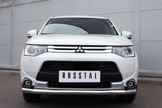 Защита RusStal переднего бампера d63 (секции) Mitsubishi Outlander III 2014-2026. Артикул MORZ-001892