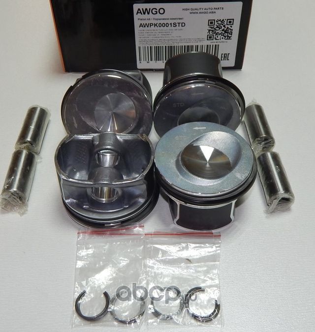 4 шт. порш., кольца, пальцы STD (комплект) AWPK0001STD (Awgo) Awgo. Артикул AWPK0001STD