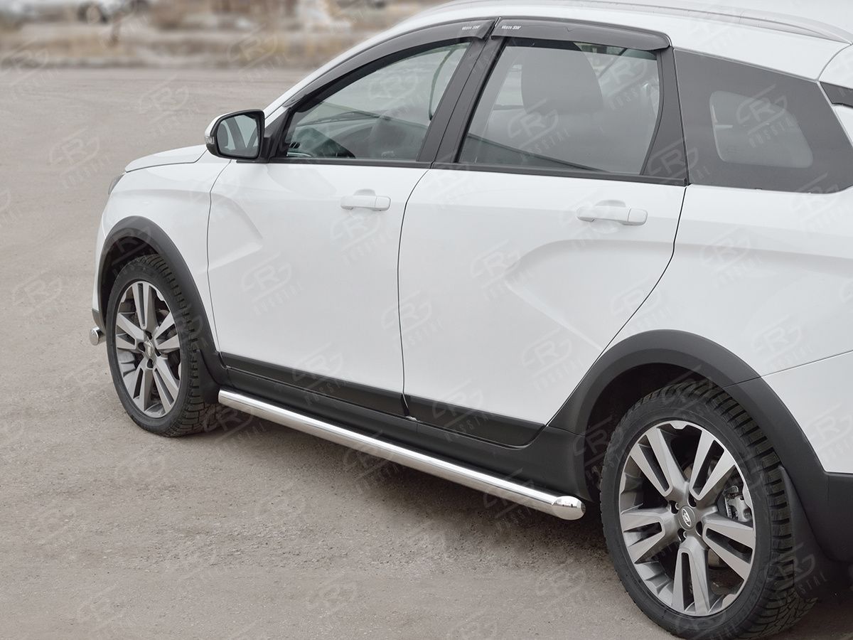 Защита порогов RusStal труба d63 (вариант 1) для Lada Vesta SW Cross 2017-2026. Артикул LVT-0028491