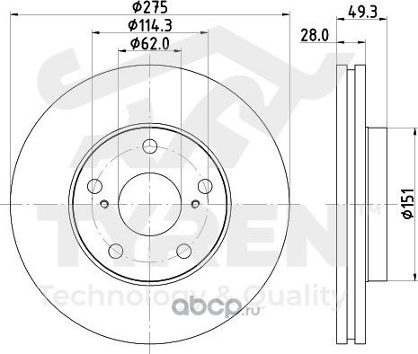Диск тормозной | перед | (Tyren). Артикул TYR1018791