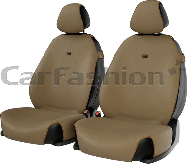 Накидки универсальные CarFashion Forum на передние сидения авто, цвет Бежевый/LOGO черный. Артикул 21240