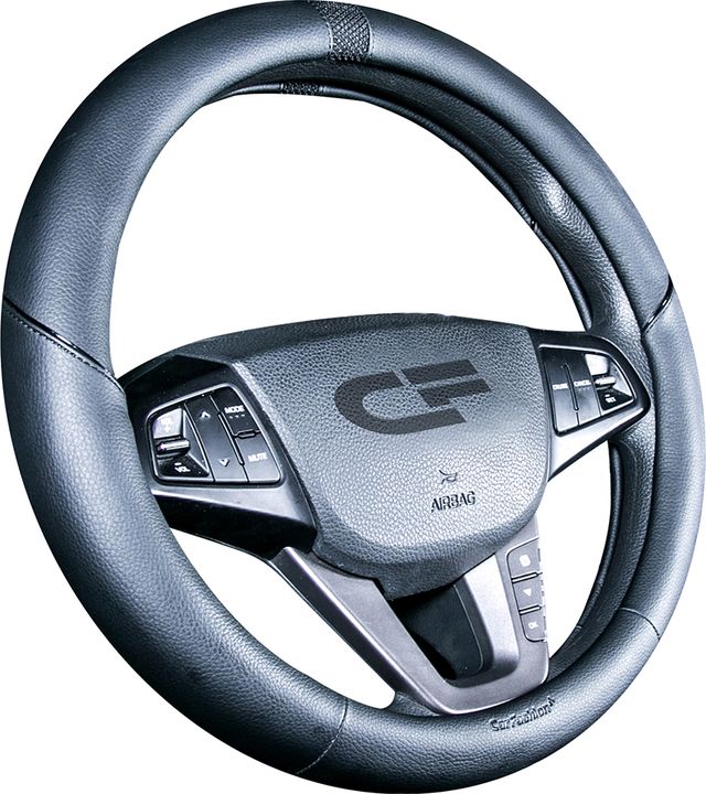 Оплётка на руль CarFashion Sector (размер M, экокожа, цвет ЧЕРНЫЙ/ЧЕРНЫЙ/ЧЕРНЫЙ). Артикул 31396