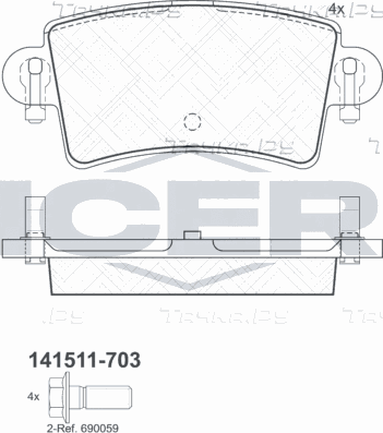 Тормозные колодки Icer задние для Opel Movano II 1998-2010. Артикул 141511-703