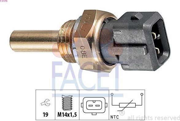 Датчик температуры охлаждающей жидкости Facet Made in Italy - OE Equivalent. Артикул 7.3176