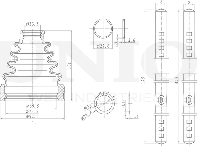 Пыльник ШРУС, комплект (Unio). Артикул DUC-30055K