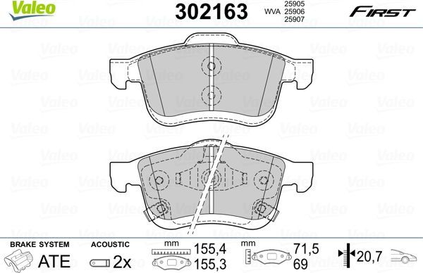 Тормозные колодки Valeo First. Артикул 302163