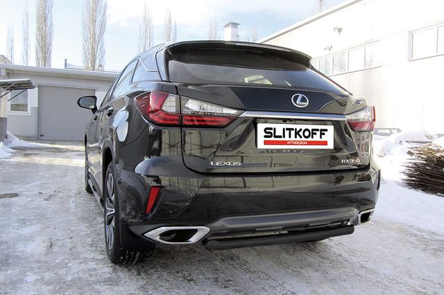 Защита Slitkoff заднего бампера d57 короткая для Lexus RX350 IV 2015-2026 Черная. Артикул LRX15-007B