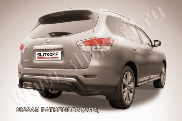Защита Slitkoff заднего бампера d57 волна ЧЕРНАЯ матовая для Nissan Pathfinder R52 2014-2026. Артикул NIP14-012B
