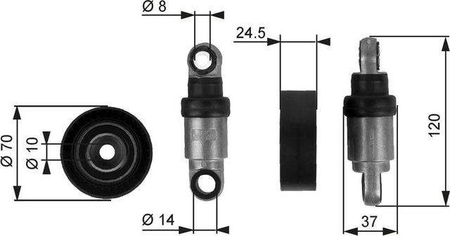 Натяжной ролик (натяжитель) приводного поликлинового ремня Gates DriveAlign®. Артикул T38242