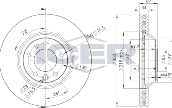Тормозной диск Icer передний для Audi Q7 I (4L) 2006-2015. Артикул 78BD3323-1