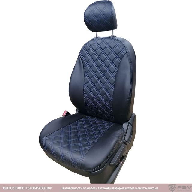 Чехлы PSV БРК на сидения (дел.)для Volkswagen Polo V седан 2009-2026, цвет РОМБ Черный/отстрочка черная. Артикул 132896