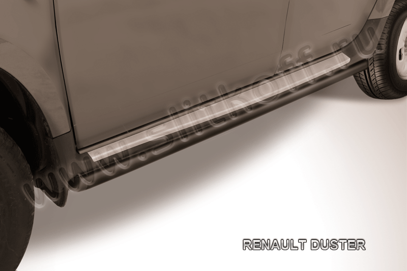 Пороги Slitkoff труба d42 ЧЕРНЫЕ матовые для Renault Duster I 2010-2015. Артикул RD007B