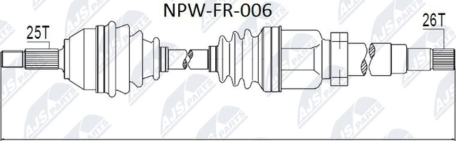 Полуось (привод в сборе, приводной вал) NTY передняя для Ford Focus I 1998-2005. Артикул NPW-FR-006