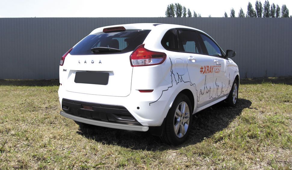 Защита Slitkoff заднего бампера d57 для Lada Xray 2015-2026 Серебристая. Артикул LadXR012S