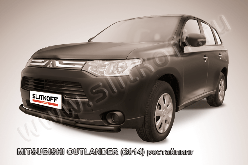 Защита Slitkoff переднего бампера d57/42 двойная ЧЕРНАЯ матовая для Mitsubishi Outlander III 2014-2015. Артикул MOUT14-002B