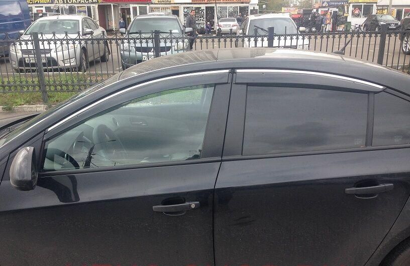 Дефлекторы "Alvi-Style" для окон (с нерж. молдингом) Chevrolet Cruze седан 2009-2015. Артикул ALV334M