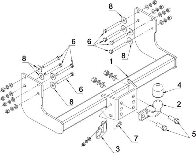 Фаркоп Auto-Hak для Mercedes-Benz Sprinter W907 колесная база 3,665/3,924/4,325 (без подножки, вкл. сдвоенные колеса) 2018-2026. Артикул D 60