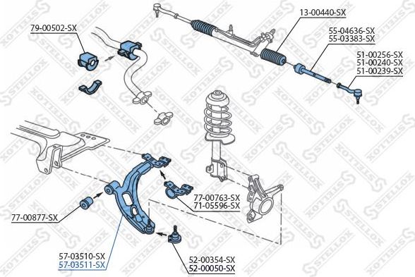 Поперечный рычаг передней подвески Stellox правый для Fiat Palio I 1997-2004. Артикул 57-03511-SX