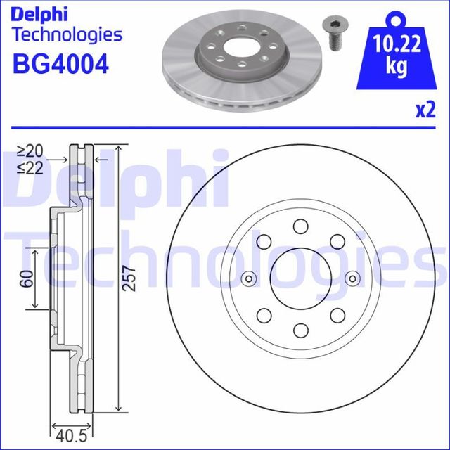 Тормозной диск Delphi передний для Fiat Punto III Punto Evo 2008-2012. Артикул BG4004