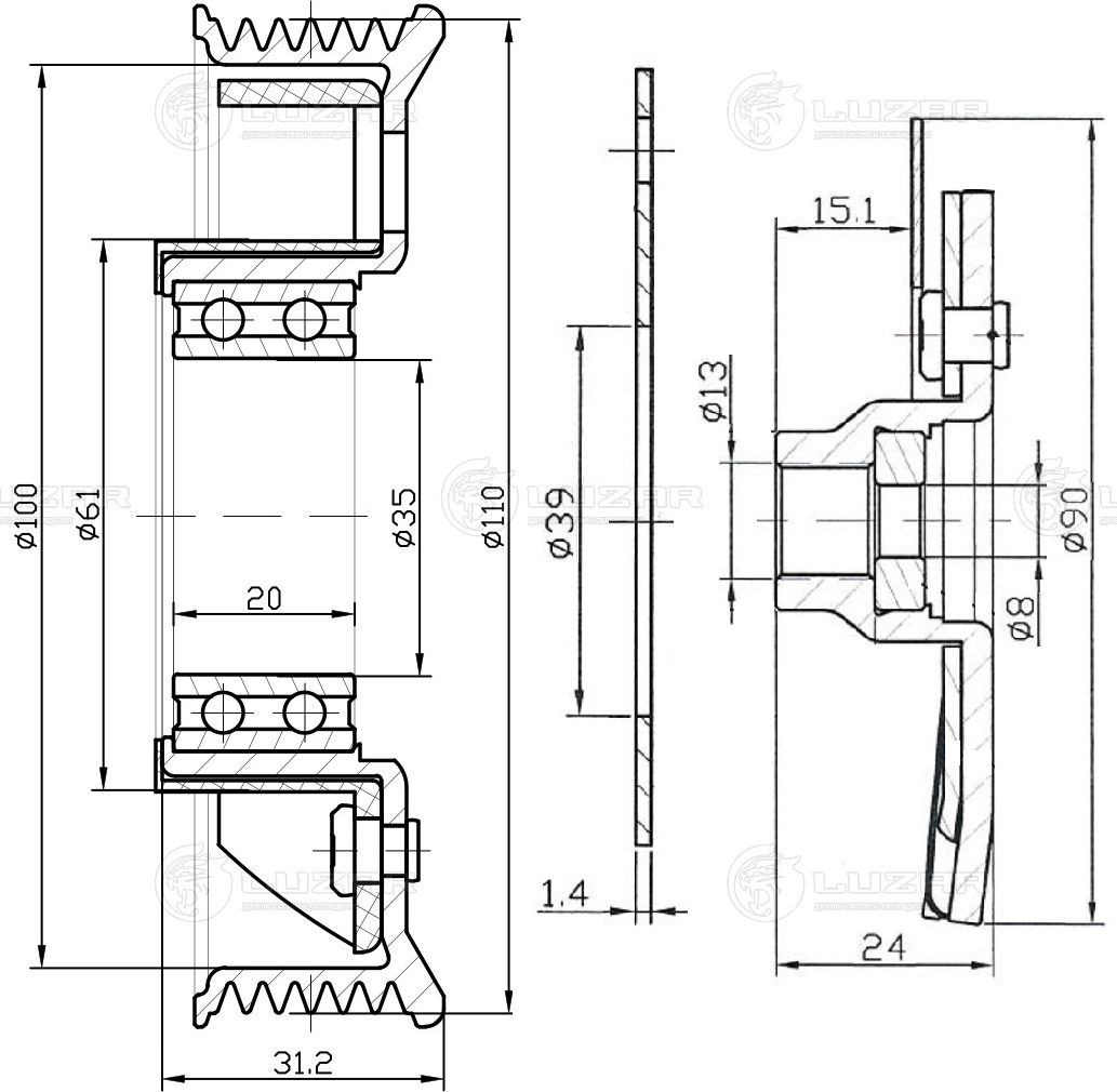 Муфта срывная компрессора кондиц. SKODA OCTAVIA A5 (04-) (Тип SANDEN) (Luzar). Артикул LCC 1803