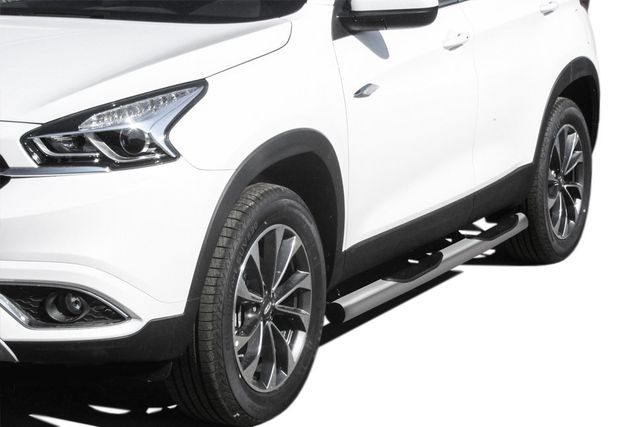 Пороги Slitkoff труба d76 с проступями для Chery Tiggo 7 2016-2026 Серебристые. Артикул CT7-004S