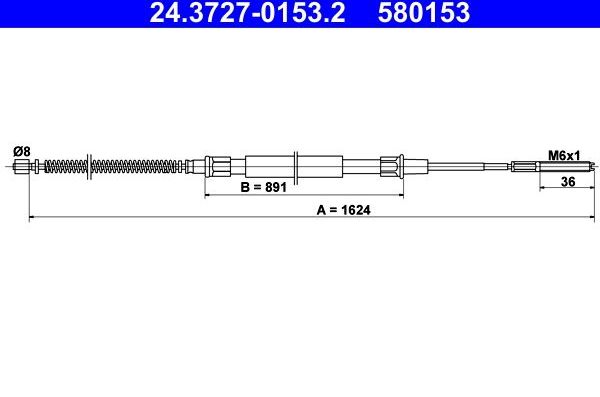 Трос ручника (тросик ручного тормоза) ATE. Артикул 24.3727-0153.2
