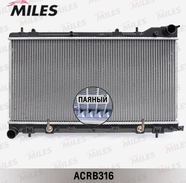 Радиатор охлаждения двигателя Miles (алюминий) для Subaru Forester I 1998-2002. Артикул ACRB316
