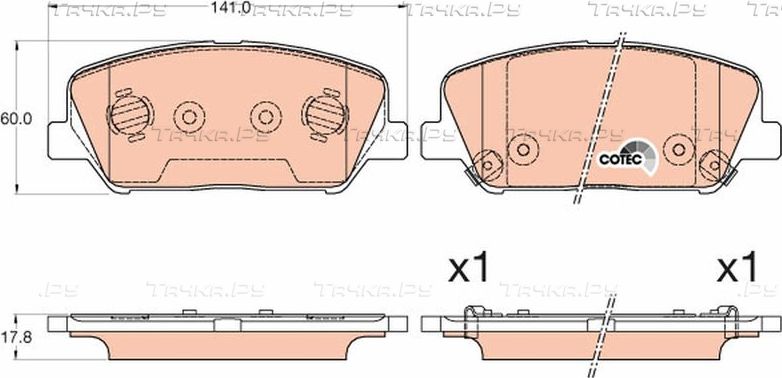 Тормозные колодки TRW COTEC передние для Kia Cerato III 2013-2026. Артикул GDB3582