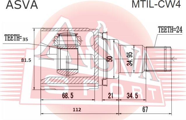Шрус внутренний (граната) Asva передний левый для Citroen C-Crosser 2008-2013. Артикул MTIL-CW4