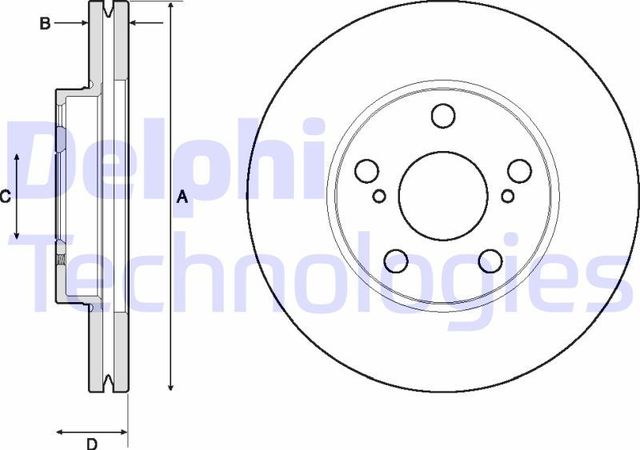 Тормозной диск Delphi передний для Toyota Corolla E170, E180 2013-2019. Артикул BG4711C