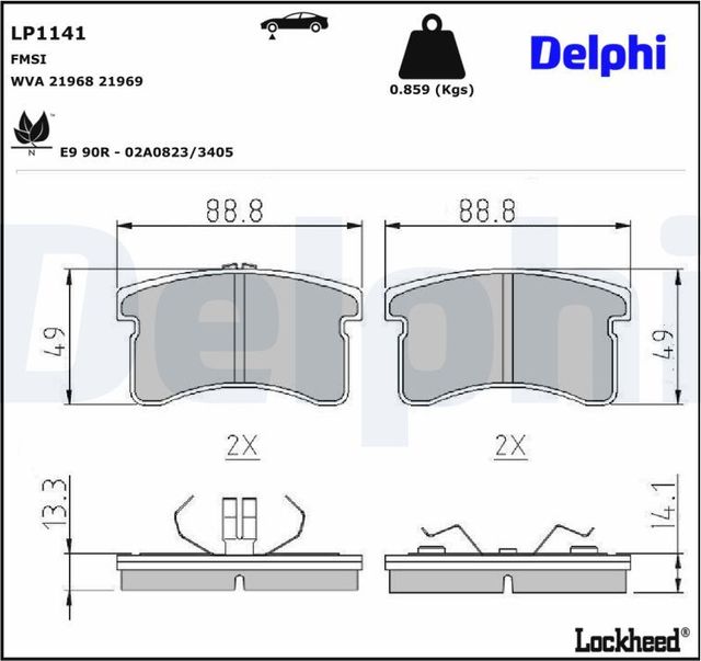 Тормозные колодки Delphi (Low-Metallic) для Daihatsu Copen I 2003-2012. Артикул LP1141