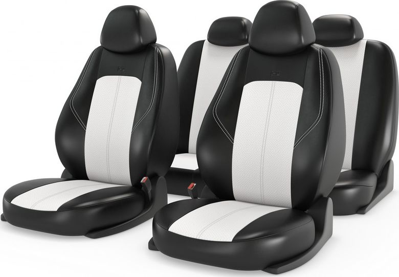 Чехлы универсальные CarFashion Ranger Leather на сидения авто, цвет Черный/Белый/Белый. Артикул 11201