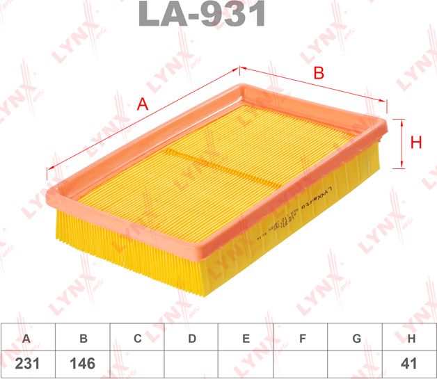 Воздушный фильтр LYNXauto. Артикул LA-931