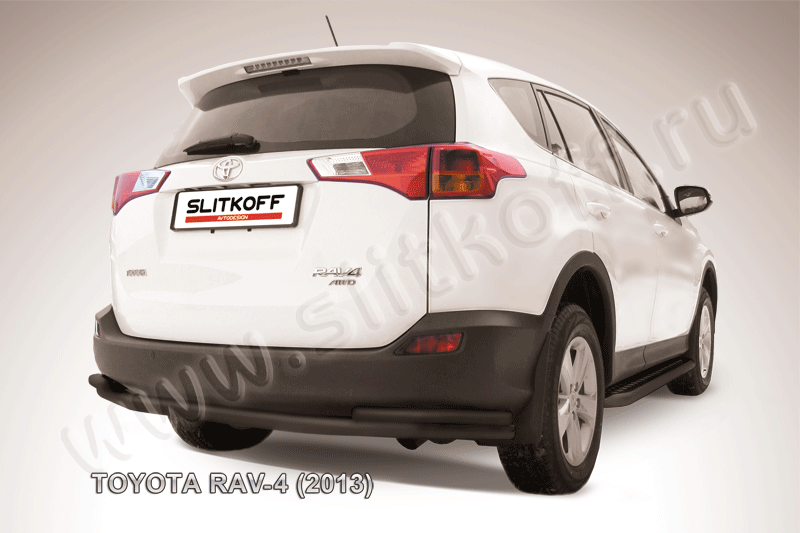 Защита Slitkoff заднего бампера d57/42 двойная ЧЕРНАЯ матовая для Toyota RAV4 IV 2013-2015. Артикул TR413-009B