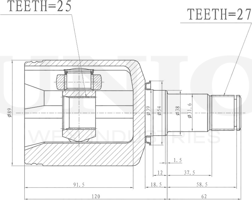ШРУС внутренний (Unio). Артикул CVJ-30139