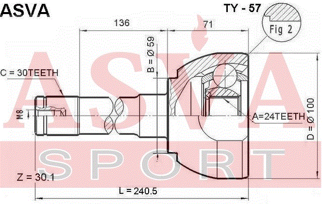 Шрус наружный (граната) Asva. Артикул TY-57
