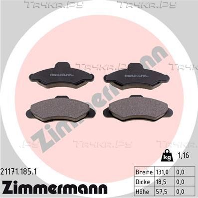 Тормозные колодки Zimmermann передние для Ford Escort V 1990-1998. Артикул 21171.185.1