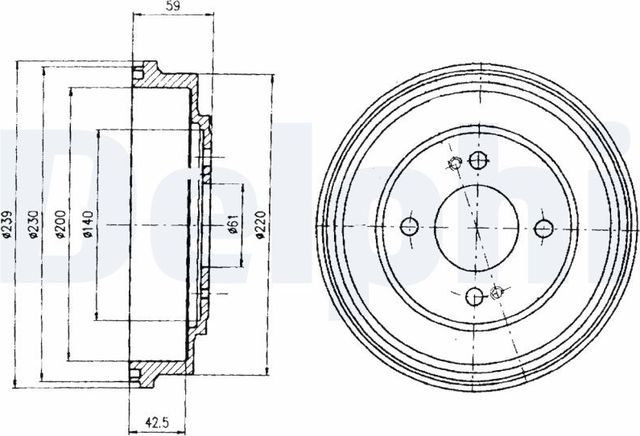 Тормозной барабан Delphi для Ford Fiesta II 1983-1995. Артикул BF208