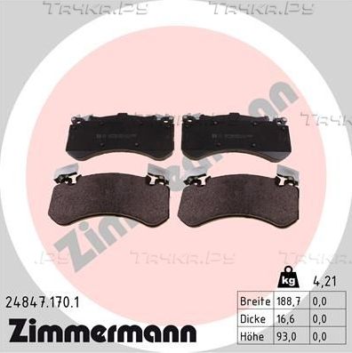 Тормозные колодки Zimmermann передние для Audi S6 IV (C7) 2012-2018. Артикул 24847.170.1