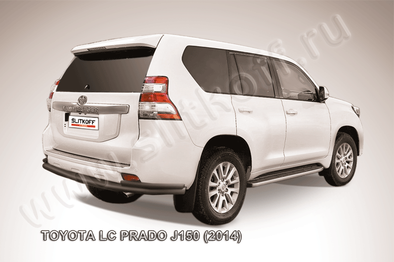 Защита Slitkoff заднего бампера d76/42 двойная ЧЕРНАЯ матовая для Toyota Land Cruiser Prado 150 2013-2017. Артикул TOP14-011B
